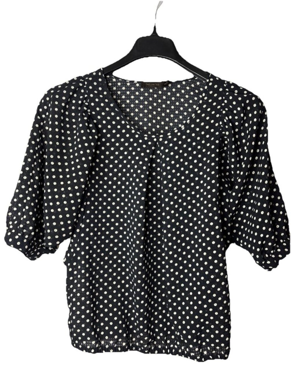 The Limited Women’s Semi Sheer Blouse Top Size XS Black White Polka Dots Dolman